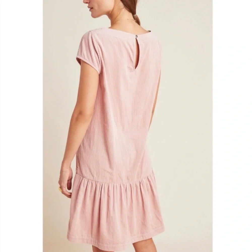 NWT Anthropologie Maeve Pink Tessa Flounced Corduroy Tunic Dress, 0 - Picture 2 of 16